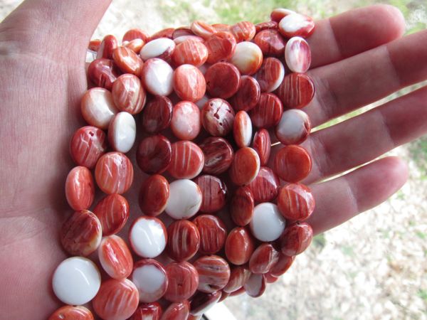 Red Spiny Oyster SHELL BEADS 12mm Coin from Sea of Cortez bead supply for making jewelry