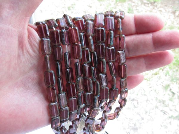 CZECH Glass BEADS Table Cut 12x8mm Rectangle transparent Amethyst Picasso loose beads for making jewelry