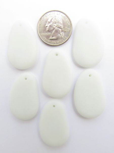 Cultured Sea Glass PENDANTS 33x20mm OPAQUE WHITE top Drilled frosted bead supply for making jewelry