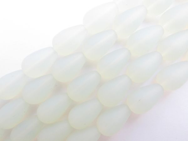 Cultured Sea Glass BEADS 16x10mm Teardrop MOONSTONE OPAL frosted bead supply for making jewelry