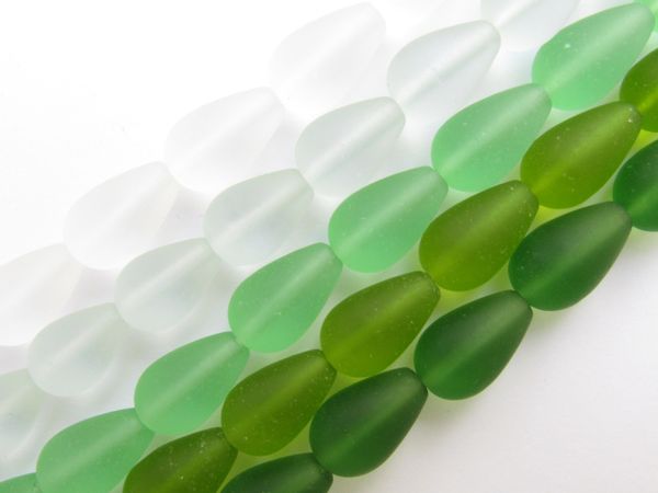 Bead Supply Cultured Sea Glass BEADS 16x10mm GREEN 5 strands 12 pc ea assorted bead supply for making jewelry