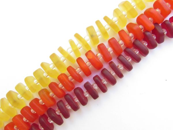 Cultured Sea Glass BEADS Square Spacer for Stacking Assorted Red Orange Yellow 3 Strands bead supply for making jewelry