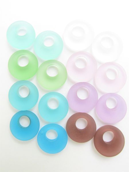 Cultured SEA GLASS PENDANTS 20mm Glass Rings frosted assorted pairs BEAD supply for making jewelry