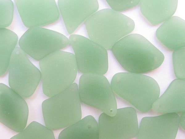 Cultured Sea Glass PENDANTS 1" Free form Opaque Seafoam Green Top Drilled frosted bead supply for making jewelry