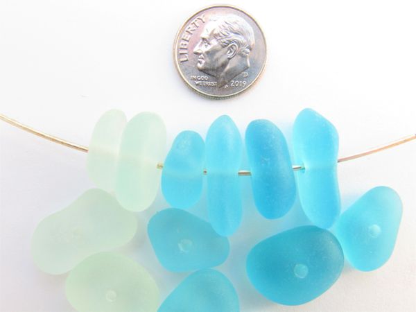 Cultured Sea Glass BEADS 22-14 x 14-11mm STACKING Nugget LIGHT BLUE Center Drilled free form bead supply for making jewelry