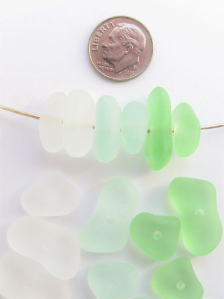 Cultured Sea Glass BEADS 22-14 x 14-11mm STACKING Nugget LIGHT GREEN Center Drilled free form bead supply for making jewelry