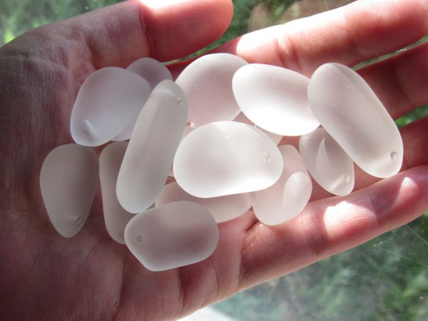 Cultured Sea Glass PENDANTS Large Pebbles CLEAR Top Drilled Free form frosted large hole bead supply for making jewelry
