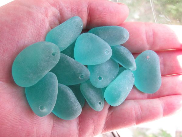 Cultured Sea Glass PENDANTS Large Pebbles SEAFOAM GREEN Top Drilled Free form frosted large hole bead supply for making jewelry
