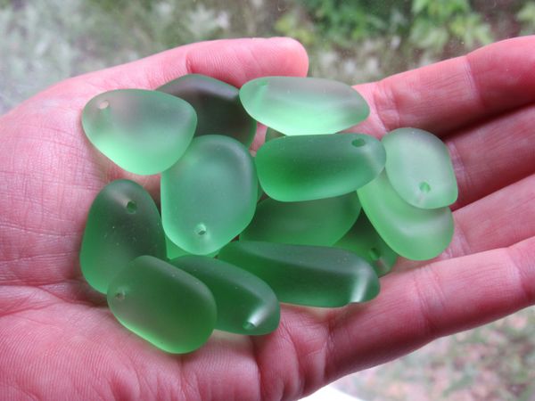 Cultured Sea Glass PEBBLE PENDANTS Peridot LIGHT GREEN Top Drilled Free form frosted large hole bead supply for making jewelry
