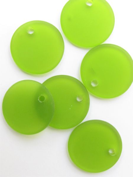 Cultured Sea Glass PENDANTS 25mm OLIVE GREEN Flat Round frosted Large Hole top drilled bead supplies