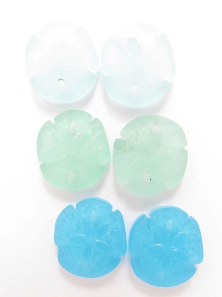 SAND DOLLAR PENDANTS 21x19mmLight AQUA blue green Cultured Sea Glass bead supply for making jewelry