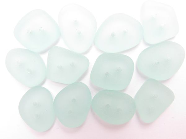 Cultured Sea Glass BUTTONS 22-18 x 17-15mm LIght Aqua 2 hole free form frosted for closure or clothing button supply