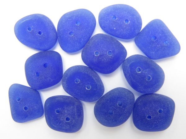 Cultured Sea Glass BUTTONS 22-18 x 17-15mm Royal BLUE Cobalt 2 hole free form frosted for clothing button supply