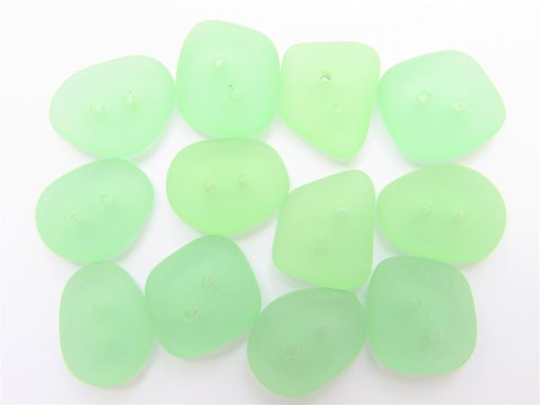 Frosted Glass BUTTONS LIGHT GREEN 2 hole free form frosted for clothing button bead supply