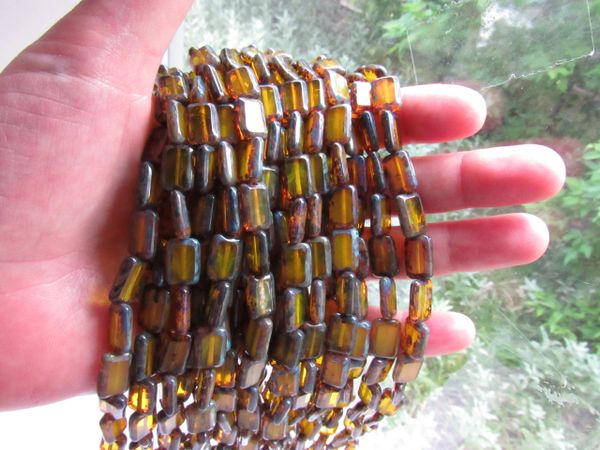 CZECH Glass BEADS Table Cut 12x8mm Rectangle FIRE OPAL color tablecuts 24 pc Strand for making jewelry