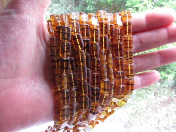 Czech Glass TABLE CUT BEADS 12x8mm rectangle Tortoise pattern bead supply for making jewelry
