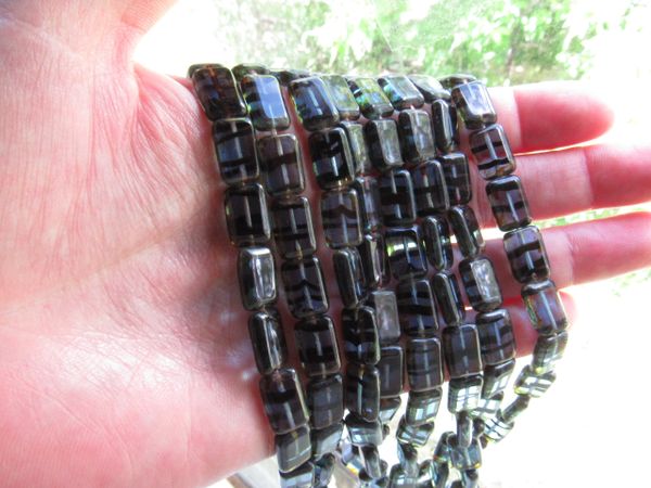 Czech Glass Window Beads 12x8mm rectangle Sapphire Tortoise Picasso tablecuts bead supply for making jewelry