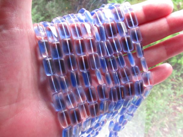 Czech Glass Window Beads 12x8mm rectangle Light PINK/BLUE bead supply for making jewelry