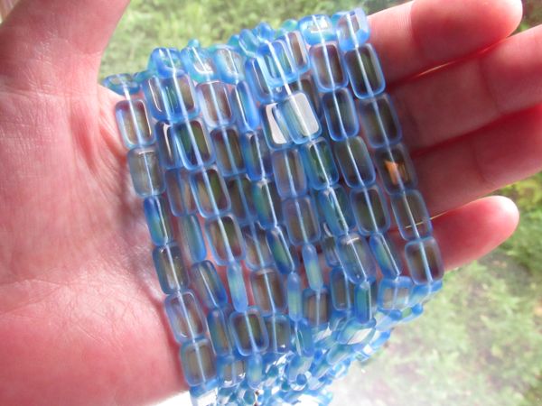 Czech Glass Window Beads 12x8mm rectangle BLUE Light GREEN bead supply for making jewelry