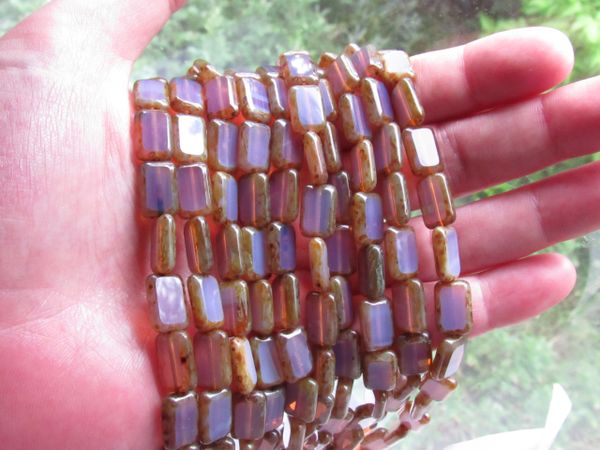 CZECH Glass BEADS Table Cut 12x8mm Rectangle Milky Translucent Amethyst 24 pc Strand