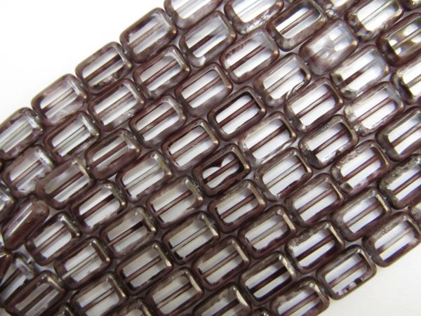 CZECH Glass BEADS Table Cut 12x8mm Rectangle Crystal Cocoa Picasso 24 pc Strand
