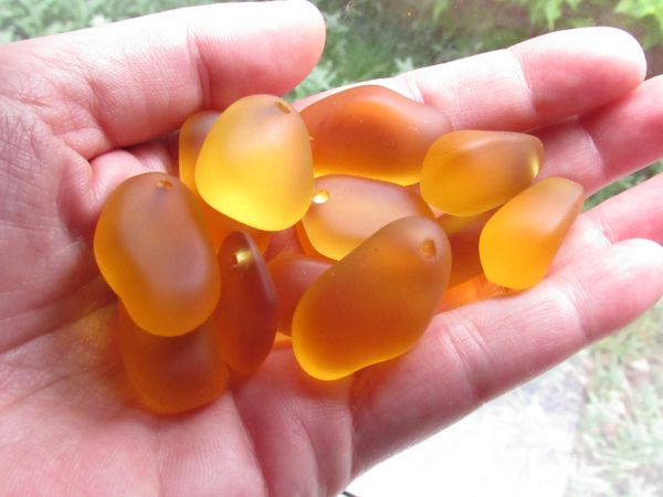 Cultured Sea Glass Large PEBBLE PENDANTS 22mm to 36mm GOLDEN YELLOW pebbles Top Drilled Free form frosted large hole bead supply