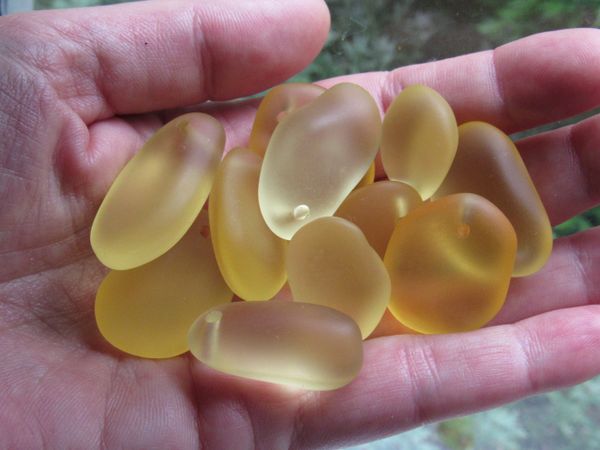Cultured Sea Glass Large PEBBLE PENDANTS 22mm to 36mm LEMON YELLOW pebbles Top Drilled Free form frosted large hole bead supply