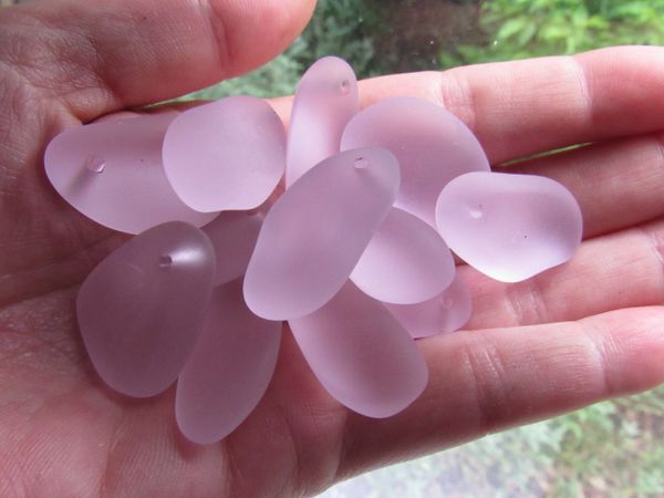 Cultured Sea Glass PEBBLE PENDANTS Blossom PINK 22mm to 36mm pebbles Top Drilled Free form frosted large hole bead supply