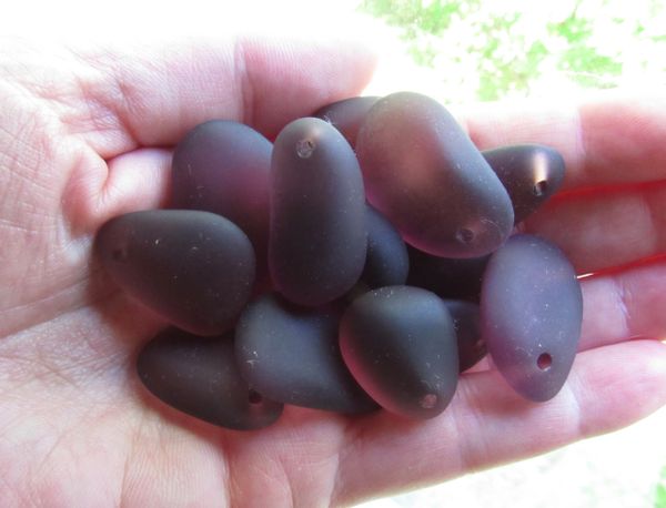 Cultured Sea Glass PEBBLES bead supply top drilled PENDANTS Medium Amethyst 22mm to 36mm pebbles for making beachy jewelry