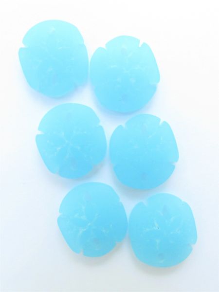 Cultured Sea Glass SAND DOLLAR PENDANTS 21x19mm OPAQUE BLUE bead supply for making beach lover jewelry