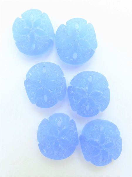 Cultured Sea Glass SAND DOLLAR PENDANTS 21x19mm Light Sapphire bead supply for making beach lover jewelry