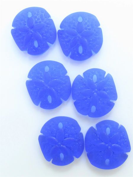 Cultured Sea Glass SAND DOLLAR PENDANTS 21x19mm Royal Cobalt BLUE frosted bead supply for making jewelry