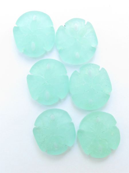 Cultured Sea Glass SAND DOLLAR PENDANTS 21x19mm Autumn SEAFOAM Green frosted bead supply for making jewelry