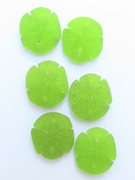 Cultured Sea Glass SAND DOLLAR PENDANTS 21x19mm OLIVE Green frosted bead supply for making jewelry