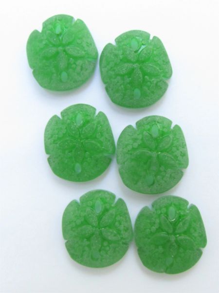 Cultured Sea Glass SAND DOLLAR PENDANTS 21x19mm SHAMROCK Green matte finish bead supply for making jewelry