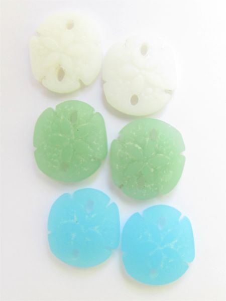 Cultured Sea Glass SAND DOLLAR PENDANTS 21x19mm OPAQUE Blue Green bead supply for making jewelry