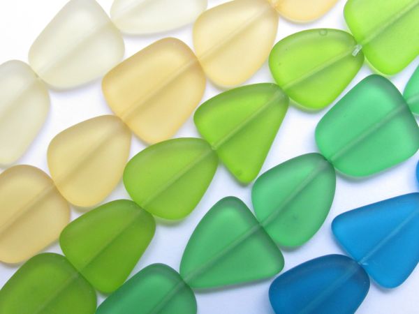 Cultured Sea Glass BEADS 15mm Assorted YELLOW GREEN flat free form bead supply for making jewelry