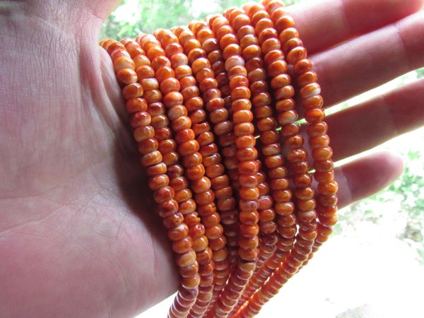 Orange Spiny Oyster SHELL BEADS 6mm Rondelles from Sea of Cortez bead supply for making jewelry