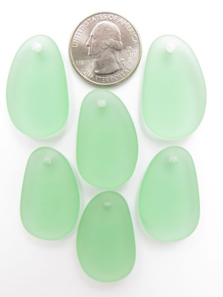 Cultured Sea Glass PENDANTS 33x20mm LIGHT GREEN Large 3mm hole Oval Top Drilled bead supply for making jewelry