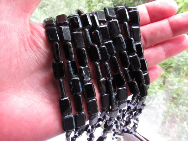 CZECH Glass BEADS Table cuts Window bead Rectangle 12x8mm Jet Black Picasso