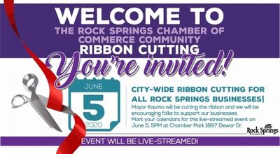 Invitation to Rock Springs Chamber of Commerce ribbon cutting event on June 5, 2020.