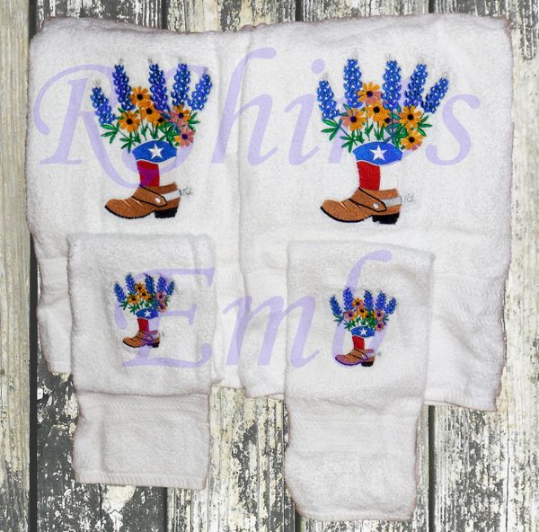 Texas Boot With Bluebonnets Towel Set