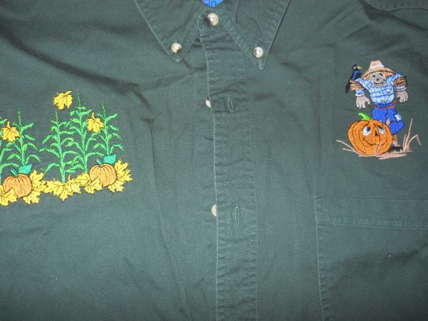 Embroidered Twill Autumn Shirt _ Corn Stalks & Scarecrow