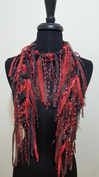 Red Brown Fringed Scarf