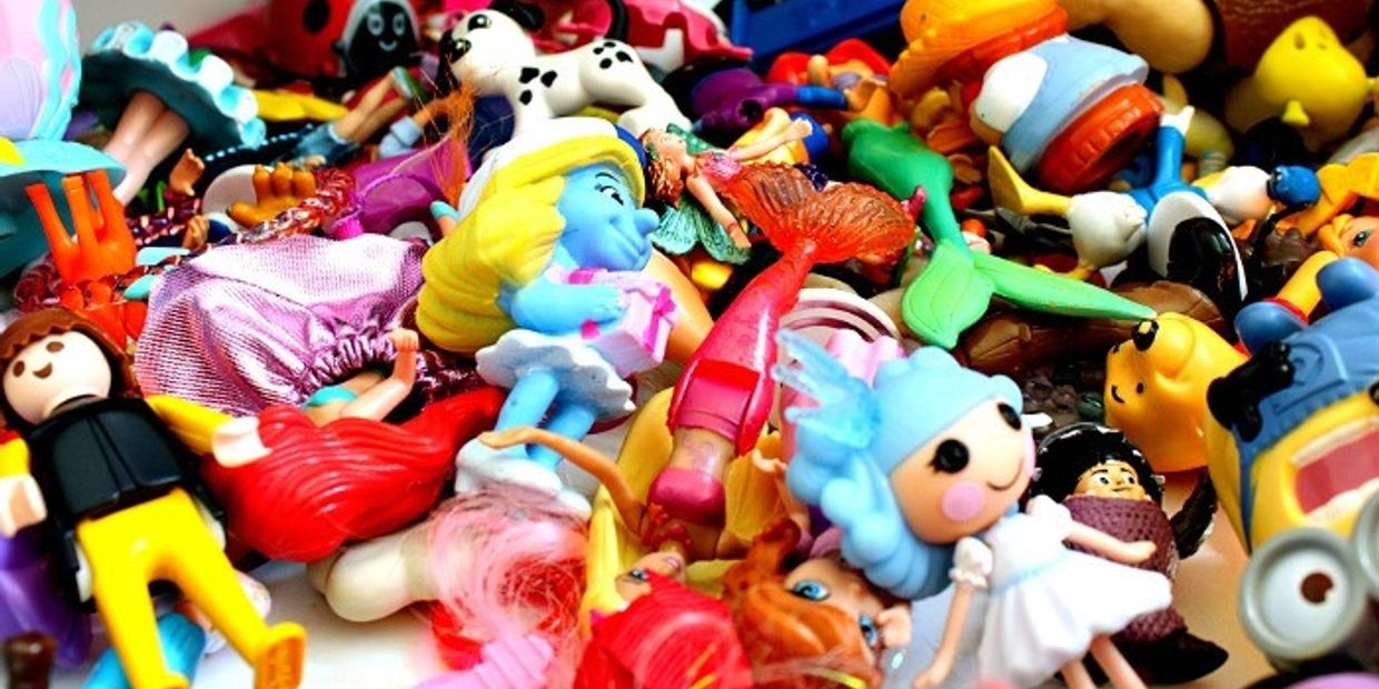 close up of a bunch of small colorful toys
