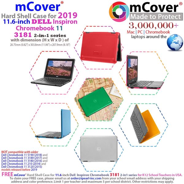 mCover Hard Shell Case for 11.6" Dell Chromebook 11 3181 2-in-1 Series Laptop (NOT Compatible with 210-ACDU / 3120/3180 / 3189/5190 Series)