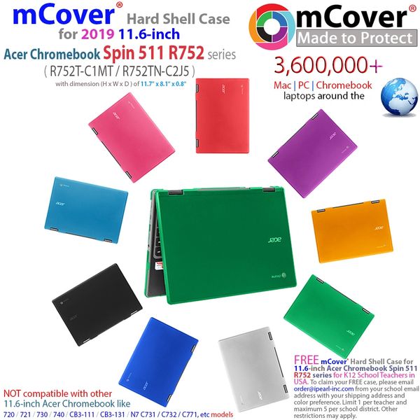 mCover Hard Shell Case for 2019 11.6" Acer Chromebook Spin 511 R752T Series (NOT Compatible with Acer Chromebook R751T and other Acer 11.6 Laptop)