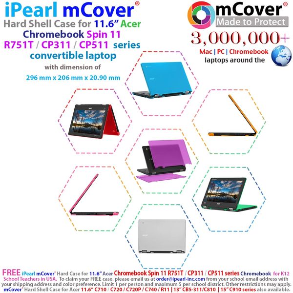 mCover Hard Shell Case for 11.6" Chromebook Spin CP311 / R751T Series ( not compatible with 11.6" Acer Spin 311 chromebook) Size (29.6 x 20.6 x 2.09 cm)