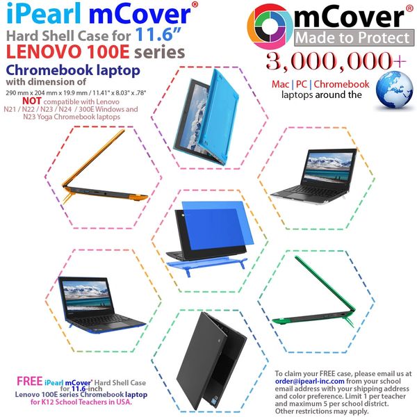 mCover Hard Shell Case for 11.6" Lenovo 100E 1st / 2nd Generation series Chromebook Laptop (NOT fitting Lenovo 300E Windows & N21/N22/N23/300E/500E/FLEX 11 Chromebook)