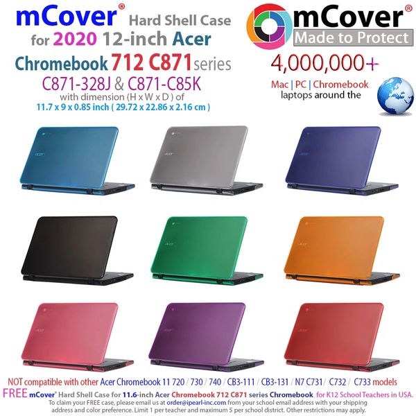 mCover Hard Shell Case for 2020 12-inch Acer Chromebook 712 C871 Series (NOT Compatible with Acer C11 C720 / C721 / C730 / C731 / C732 / C771 / C740 / CB3-111 / CB3-131,etc)